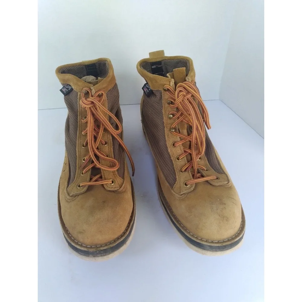 Danner Suede Mesh Work‎ Boots Tan Brown Made in USA Mens Lace Up Utility Boots